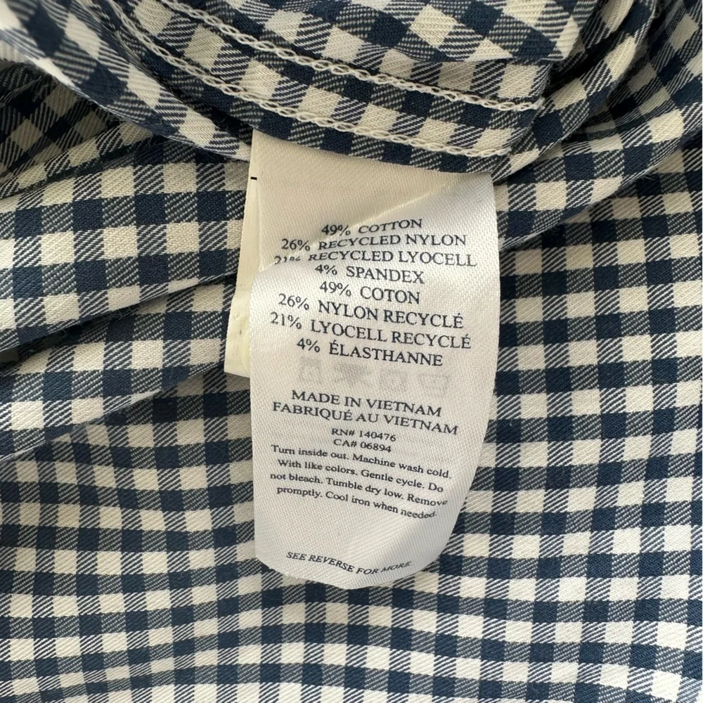 Faherty Navy Blue White Gingham Cotton Blend Button-Down Shirt Casual Work - Picture 5 of 10